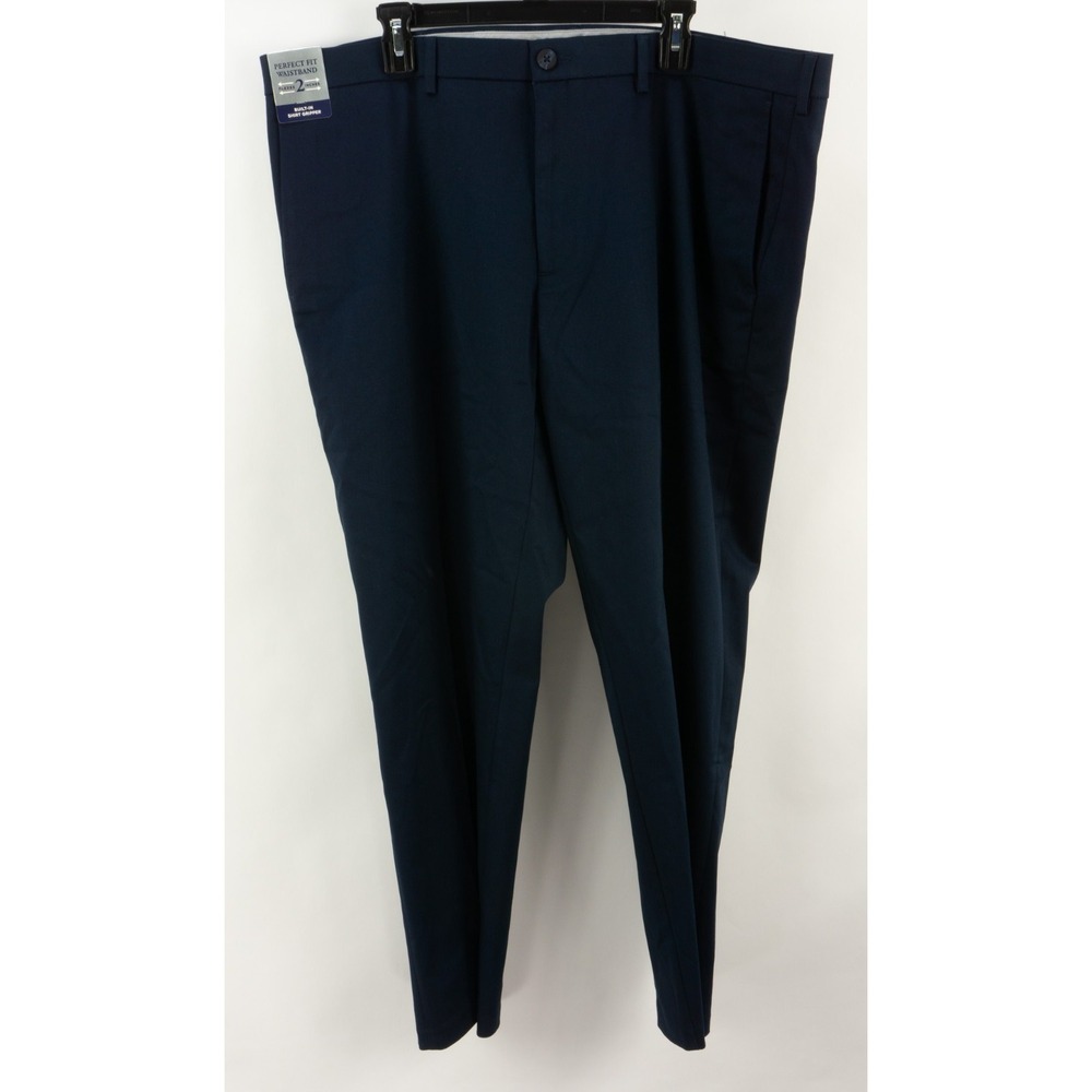 $70 Haggar Iron Free Premium Khaki Straight Flat Front Pants Mens 42 x 30 Blue